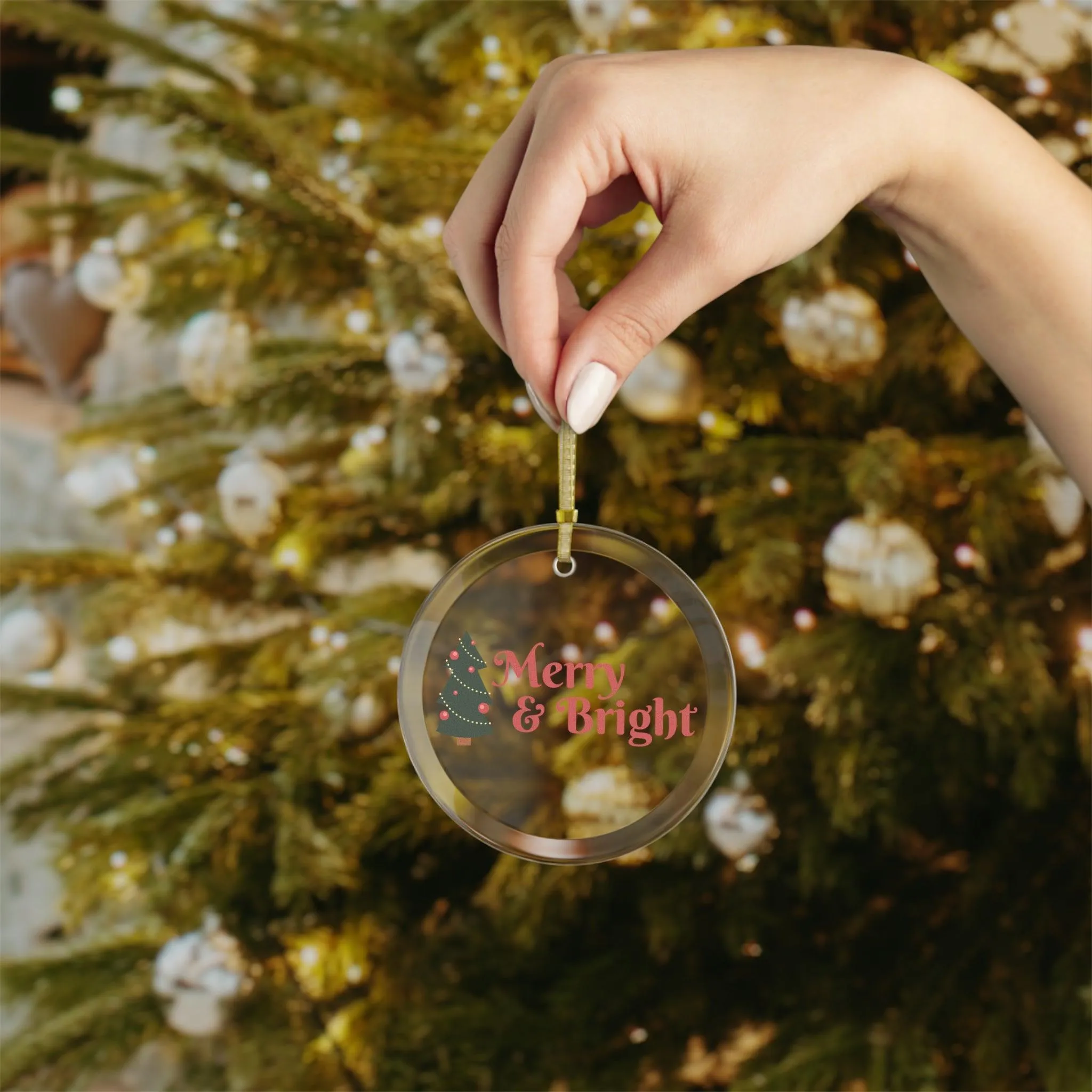 Merry & Bright Christmas Tree Glass Ornaments