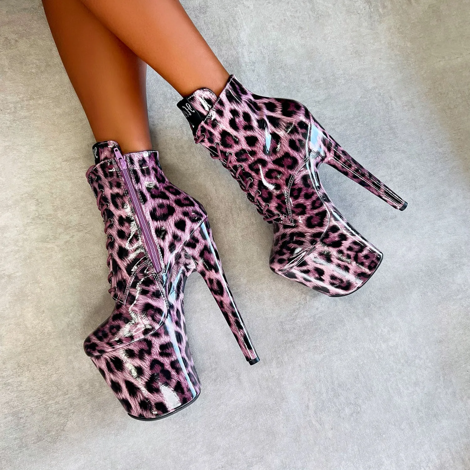 Purple Leopard Ankle Boot - 8 INCH