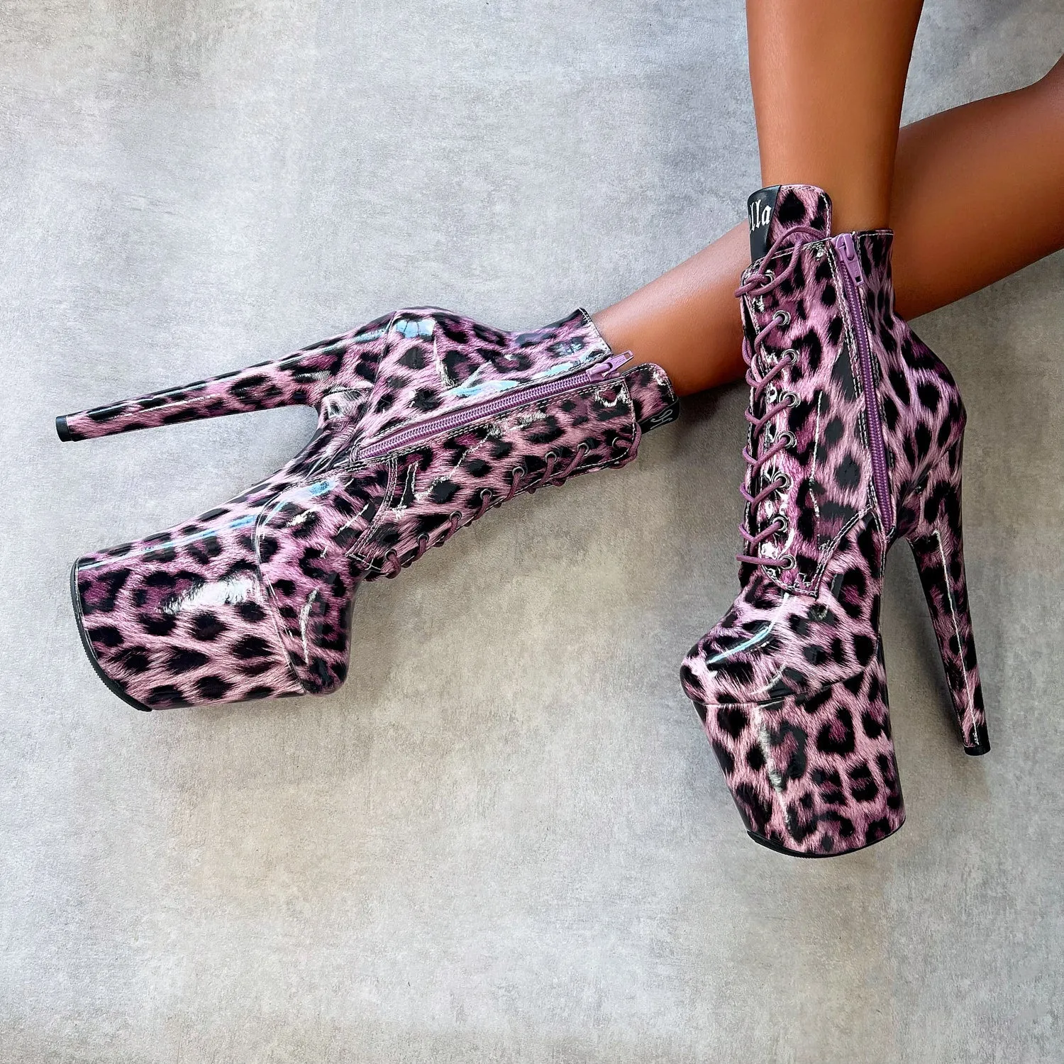 Purple Leopard Ankle Boot - 8 INCH