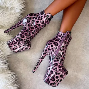 Purple Leopard Ankle Boot - 8 INCH