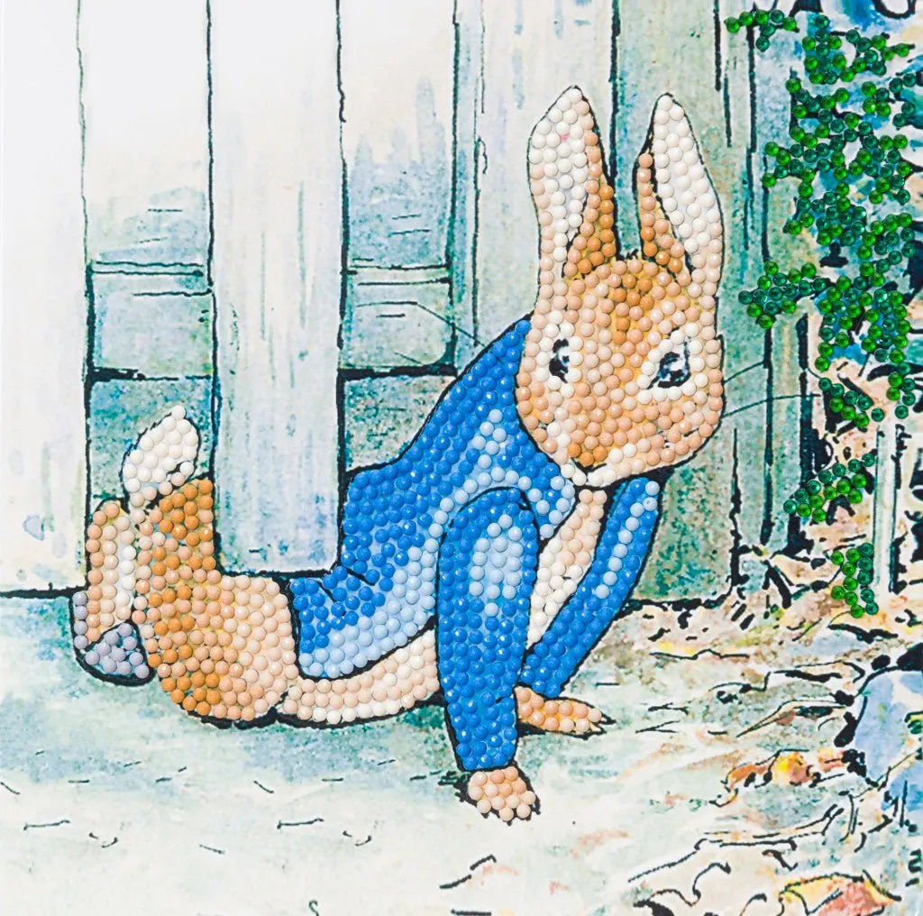 "Peter Rabbit Under the Fence" Crystal Art Card 18x18cm