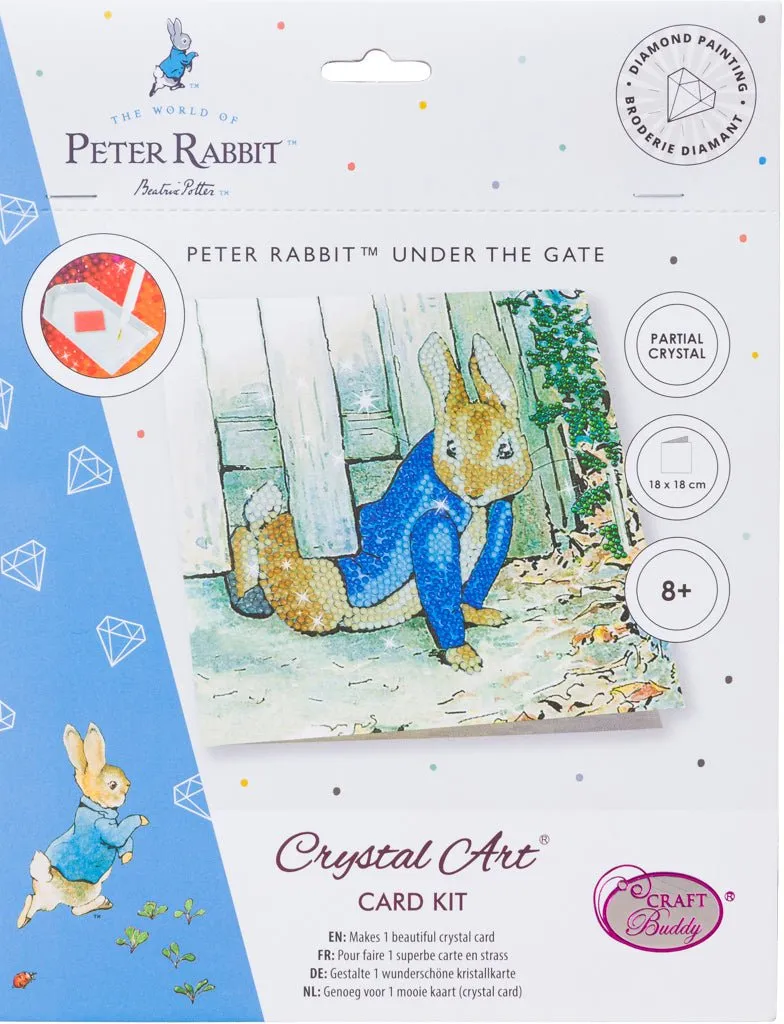 "Peter Rabbit Under the Fence" Crystal Art Card 18x18cm