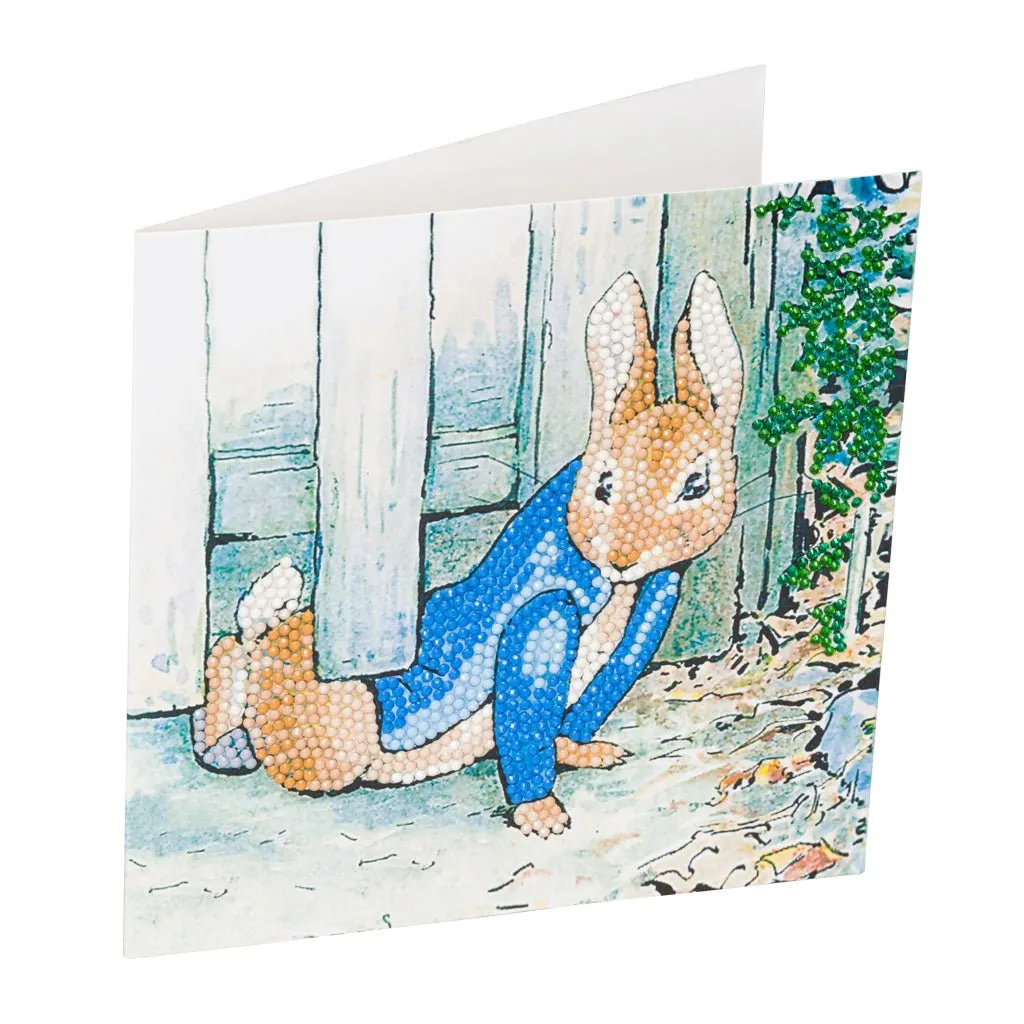 "Peter Rabbit Under the Fence" Crystal Art Card 18x18cm