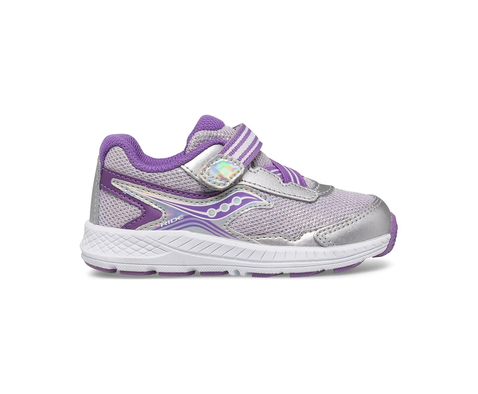 Saucony Toddler/Little Girls Ride 10 Jr. Velcro Sneaker Silver / Purple