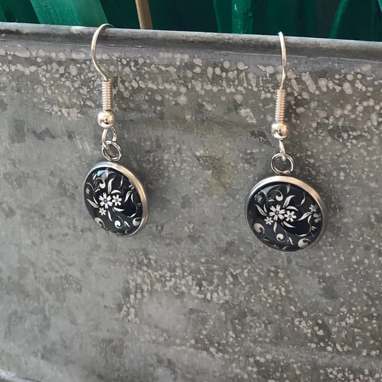 Silver Plated Dangle Earrings with Resin