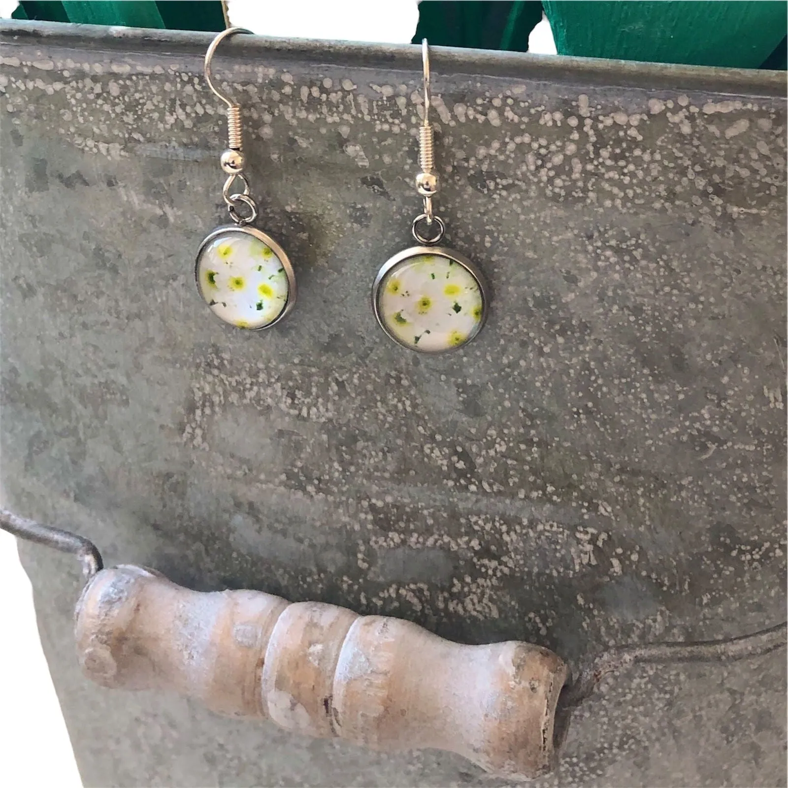 Silver Plated Dangle Earrings with Resin