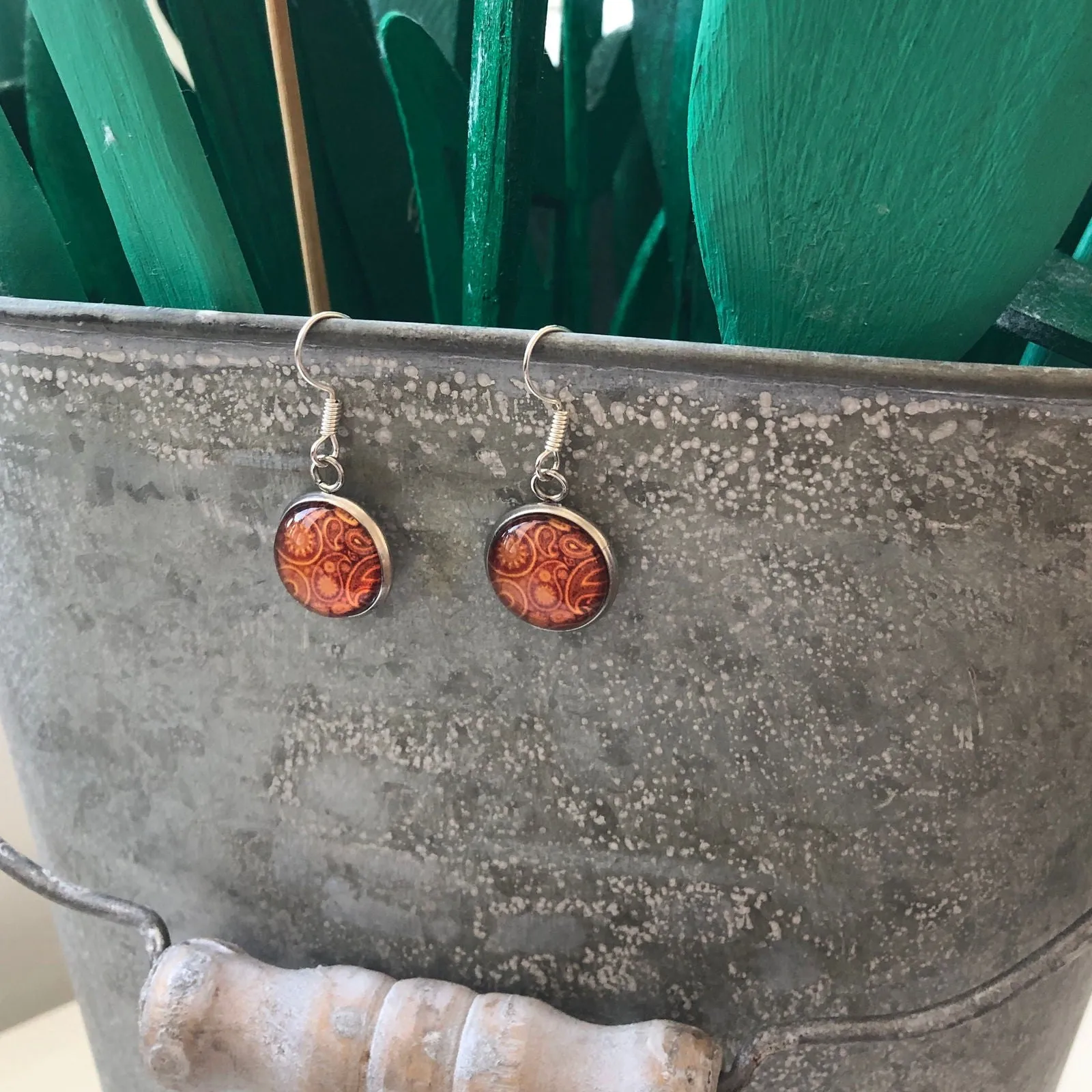 Silver Plated Dangle Earrings with Resin