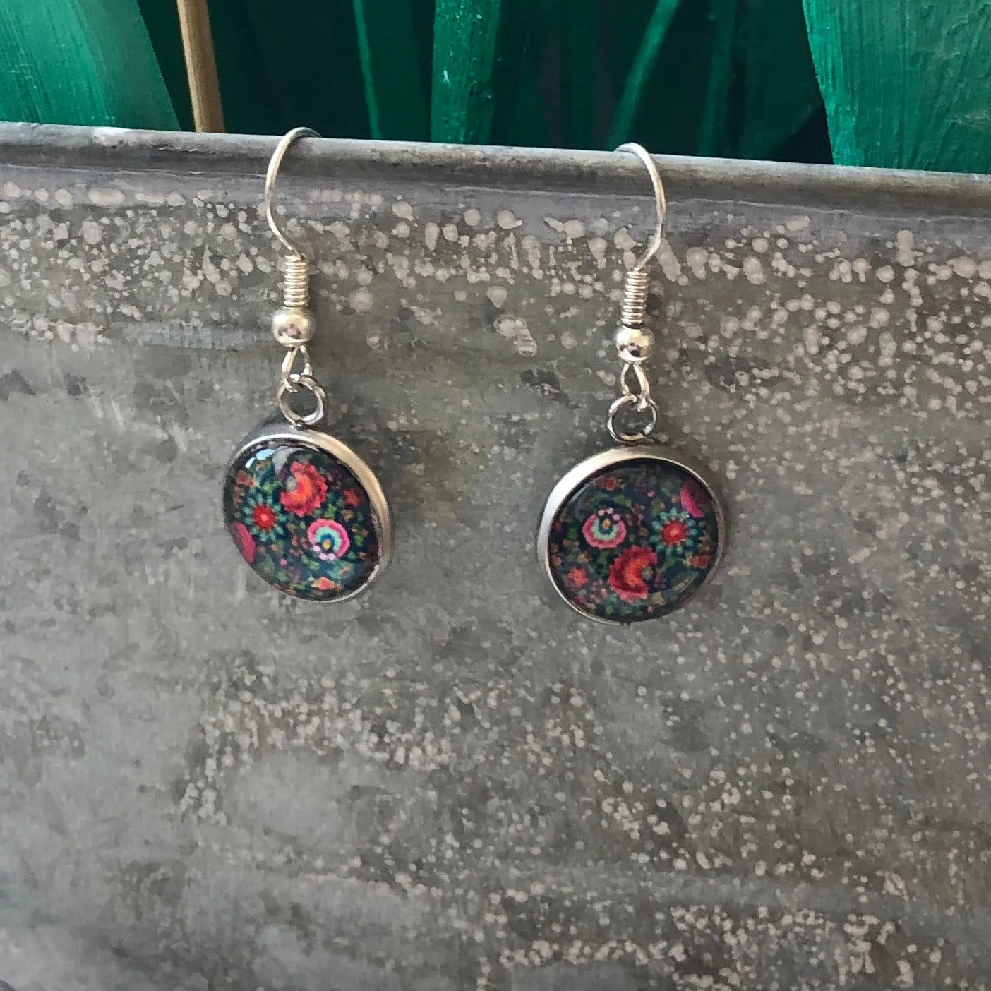 Silver Plated Dangle Earrings with Resin