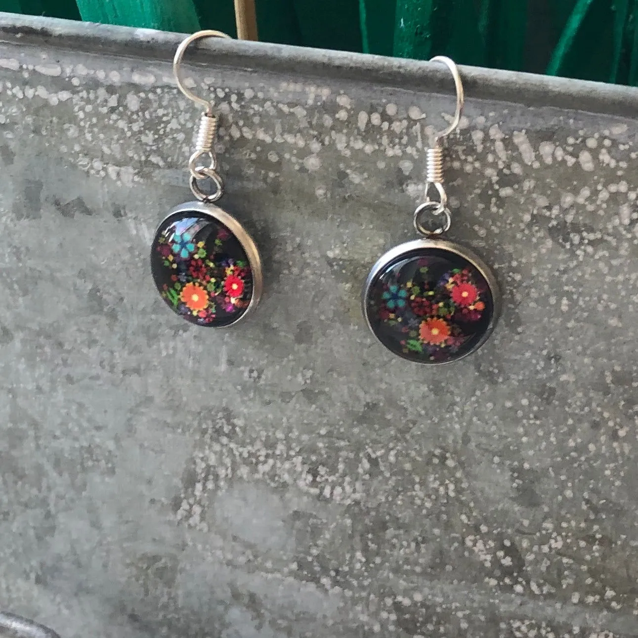 Silver Plated Dangle Earrings with Resin