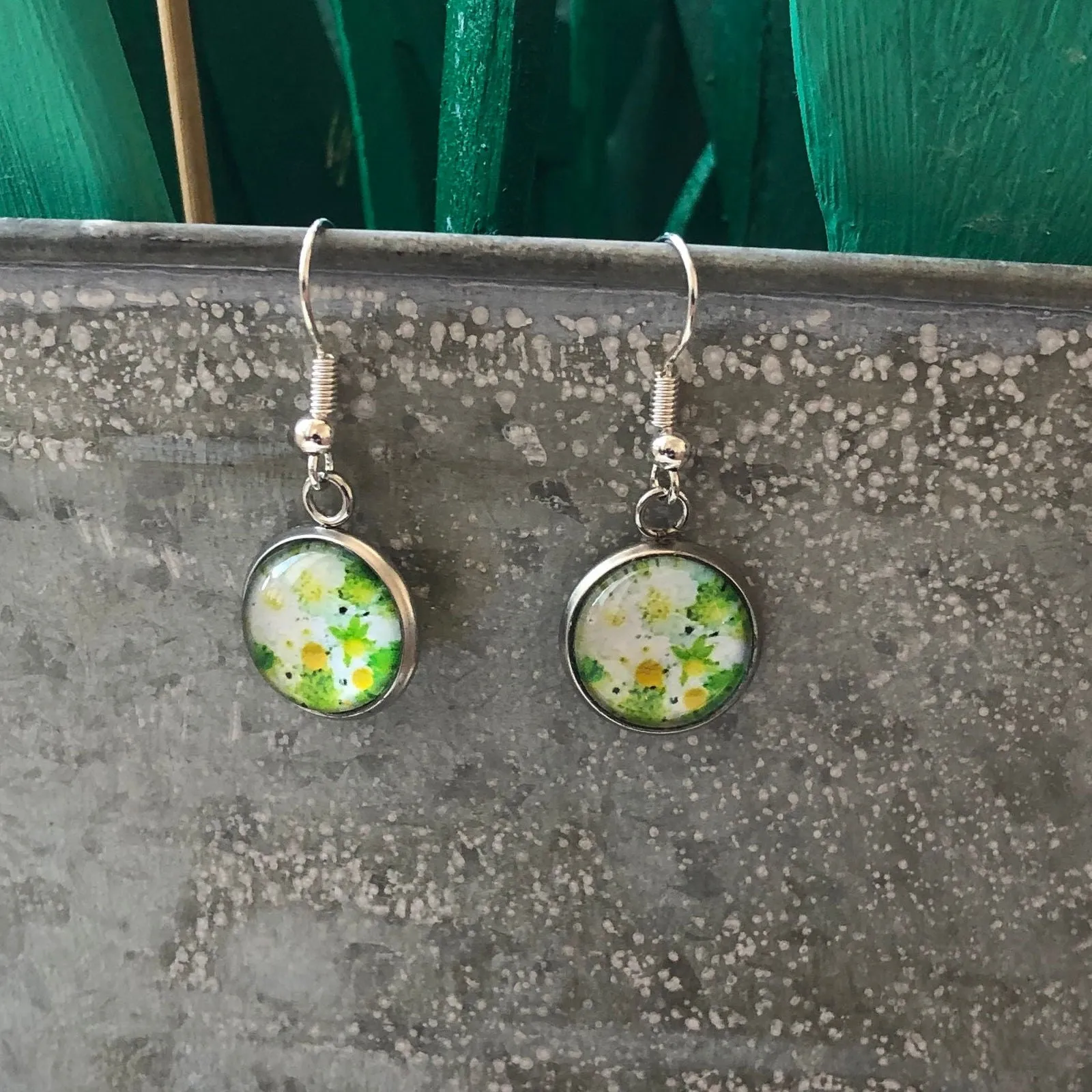 Silver Plated Dangle Earrings with Resin