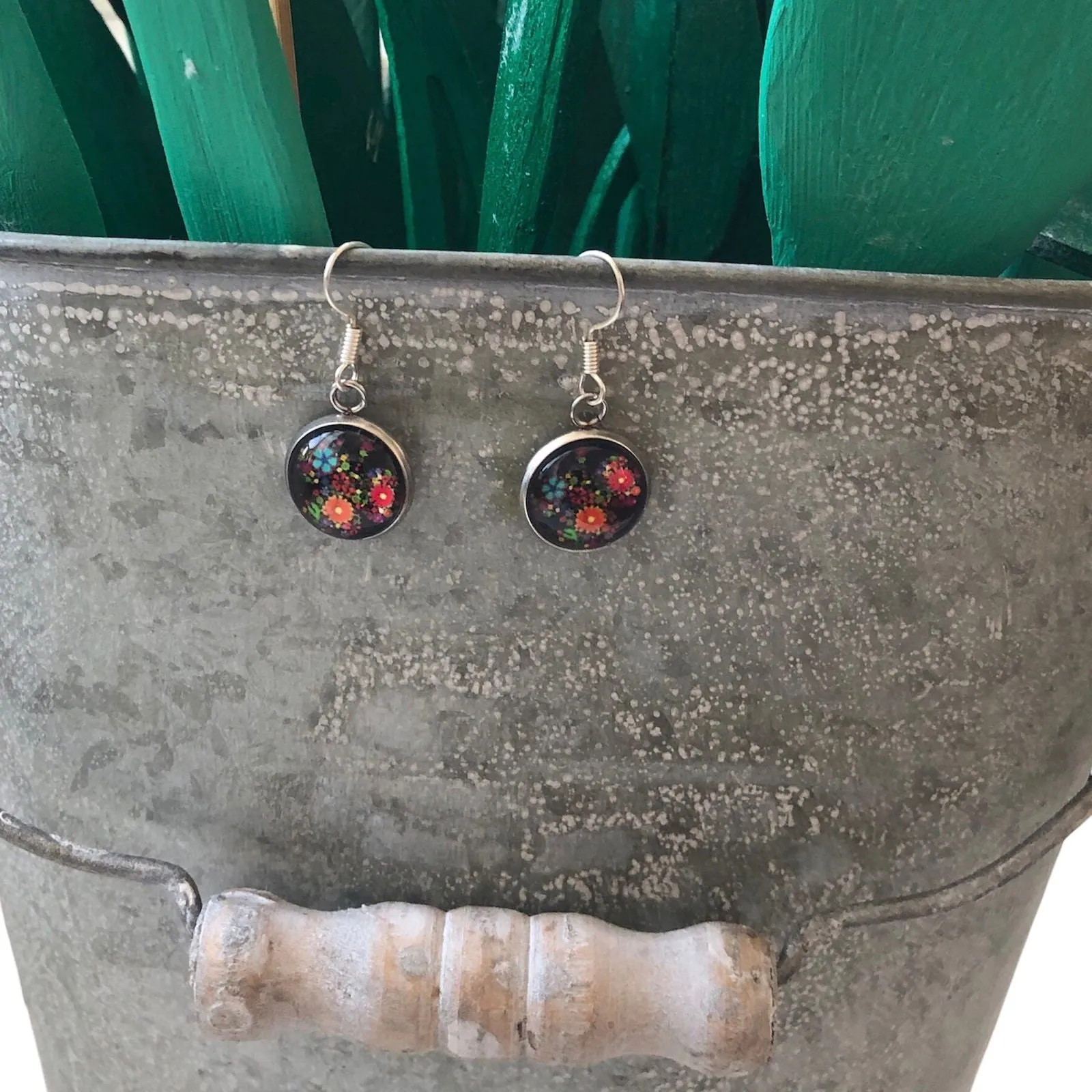 Silver Plated Dangle Earrings with Resin