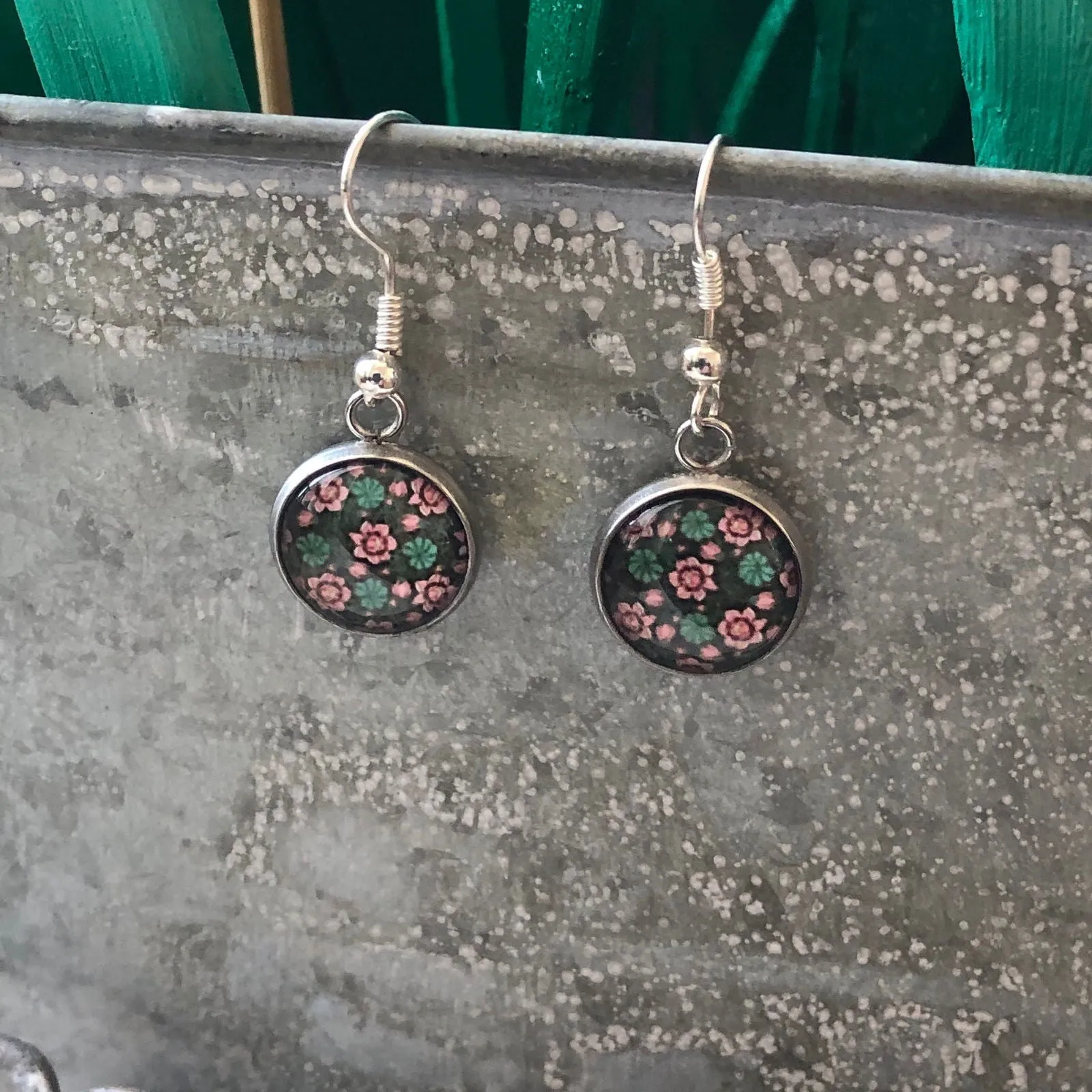 Silver Plated Dangle Earrings with Resin