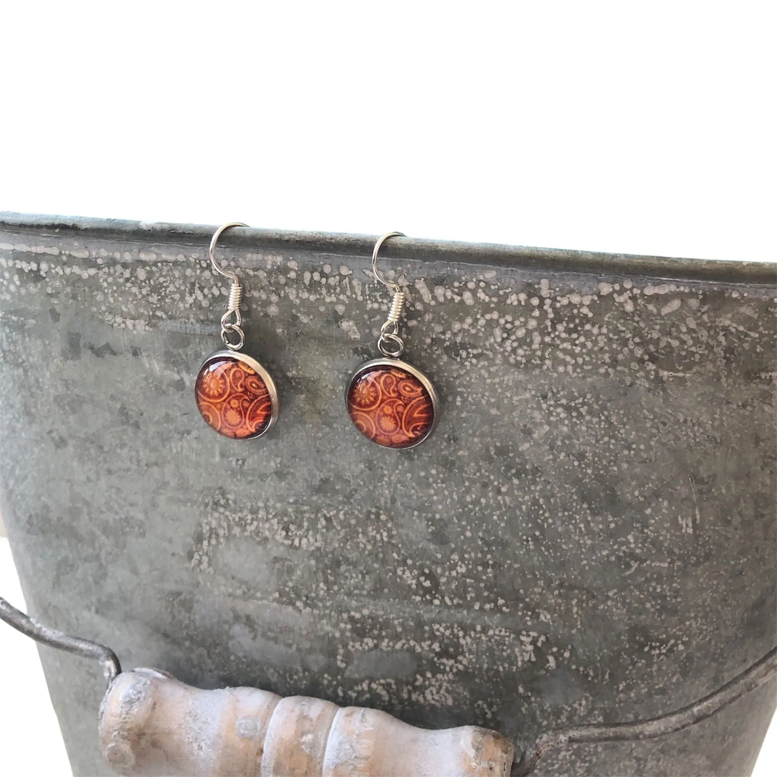 Silver Plated Dangle Earrings with Resin