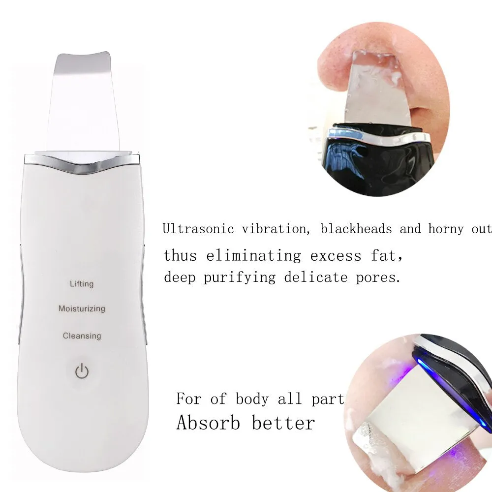 Ultrasonic Face Cleaning Machine Skin Scrubber Deep Cleaning Machine SPA Spatula Skin Scrubber Remove Blackhead Acne Tool FoLLoo