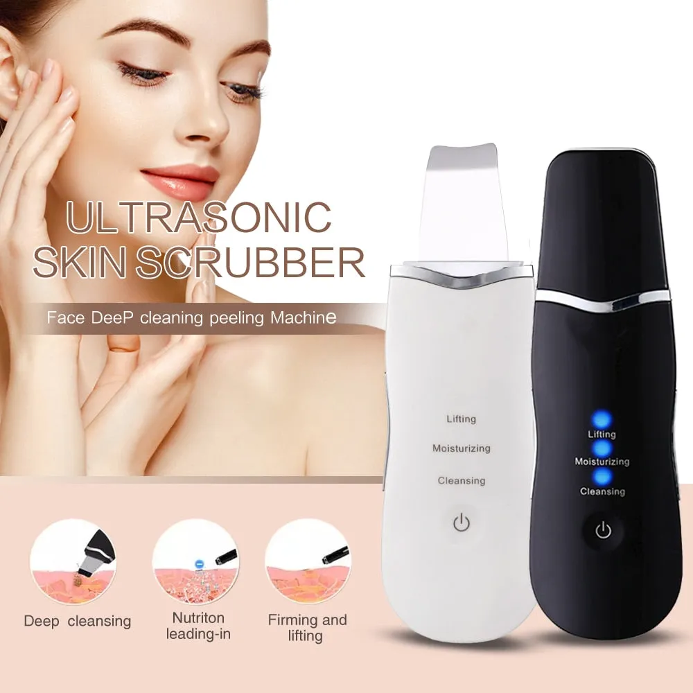 Ultrasonic Face Cleaning Machine Skin Scrubber Deep Cleaning Machine SPA Spatula Skin Scrubber Remove Blackhead Acne Tool FoLLoo